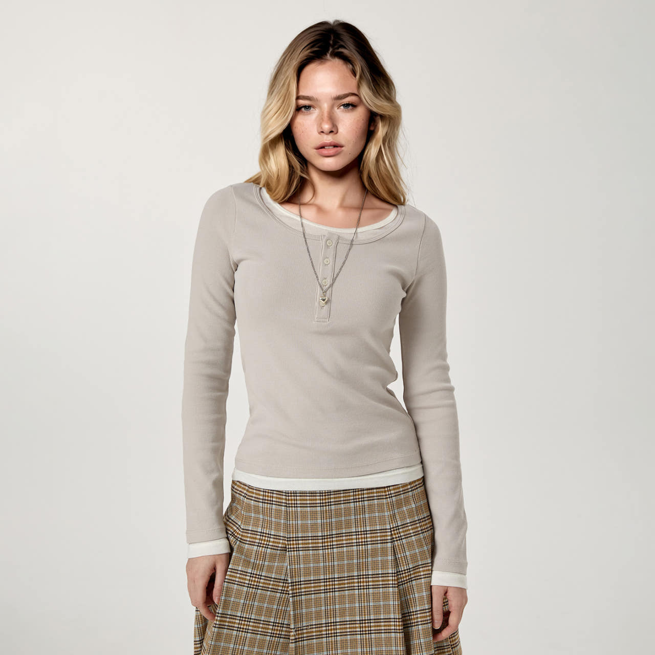 [후아유] 레이어드 헨리넥 긴팔티(여성) / WHLAG2283F