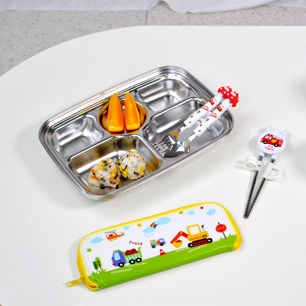 키친유 부릉부릉 유아 교정젓가락 1단계 케이스 세트 어린이 연습용 유치원 자동차 젓가락